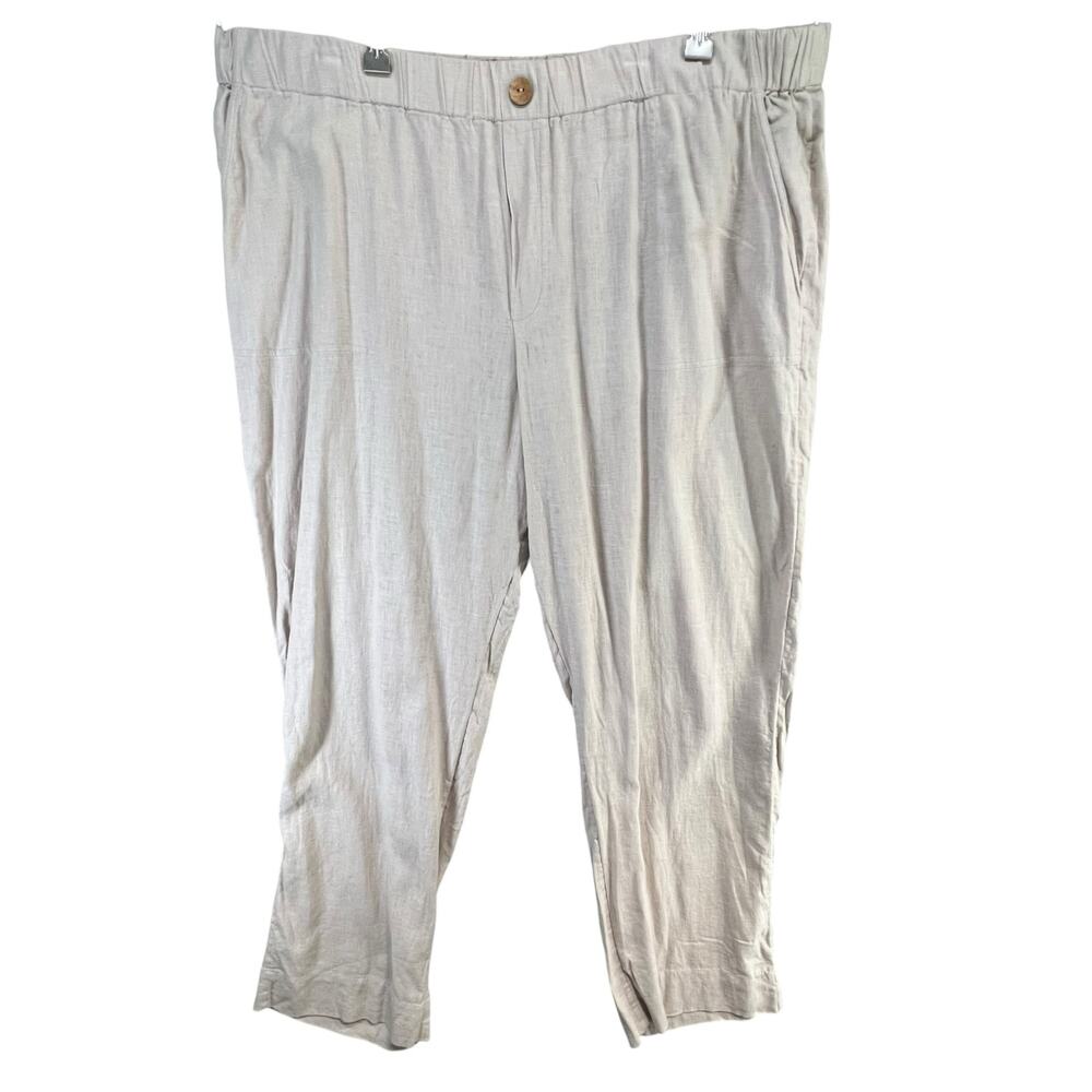 D&Co Naturals Pants Womens XL Tan Cream Linen Blend Coastal Chic Bohemian Beachy